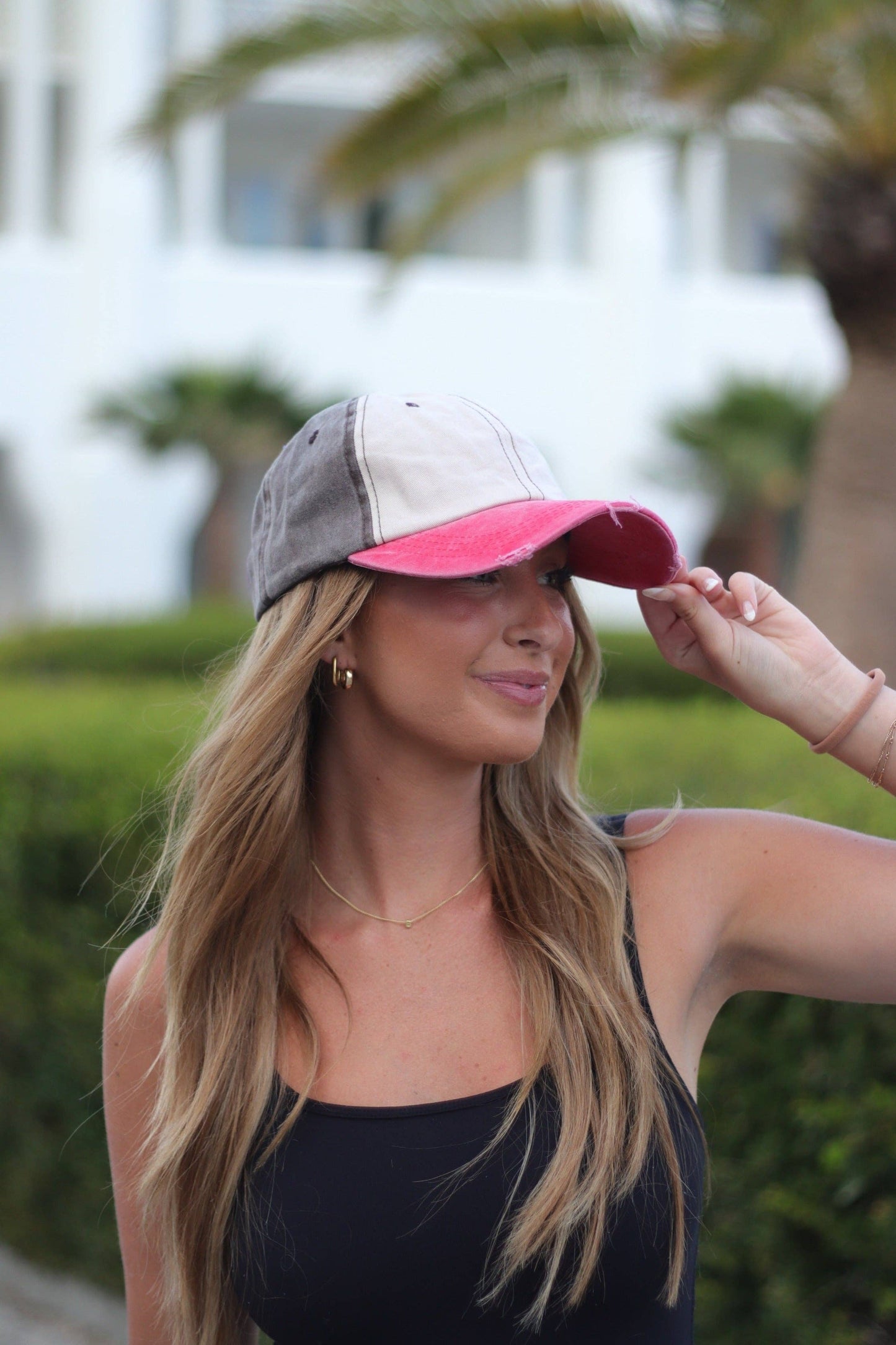Baseball Hat - Distressed Tan/Brown/Coral