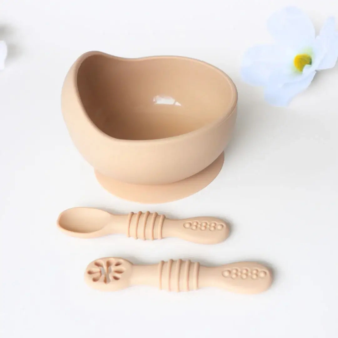 Suction Bowl & Spoon - Almond