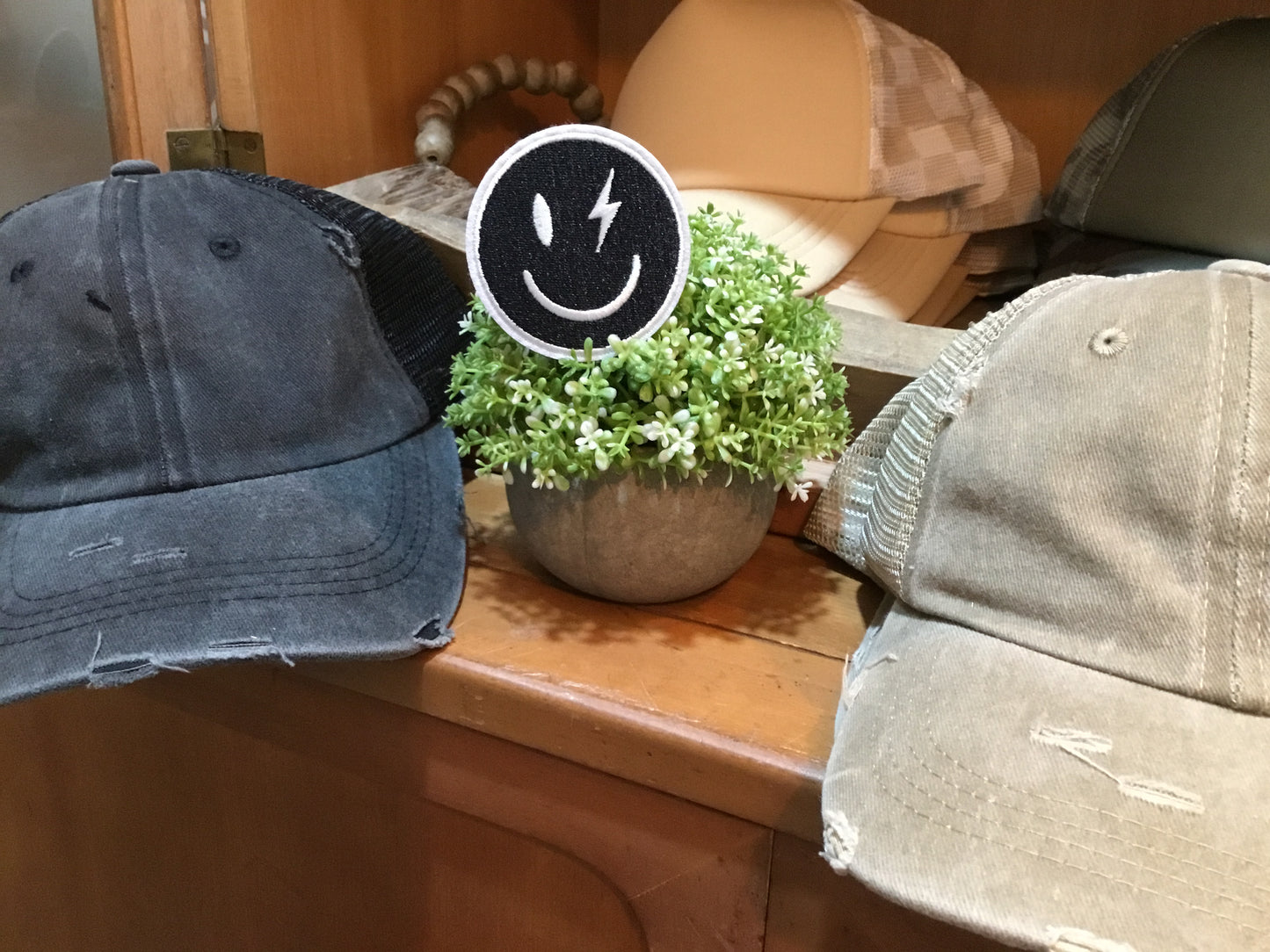 Hat Patch - Checkered Smile Lightning Bolt