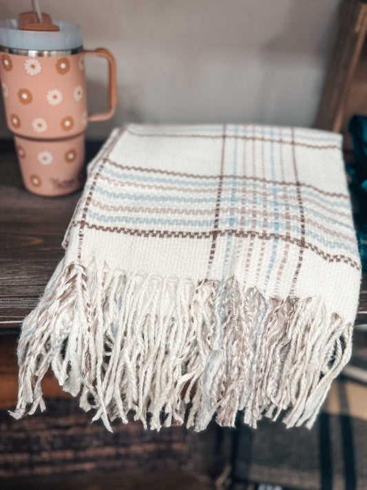 Chunky Knit Scarf - Blue/Pink Plaid