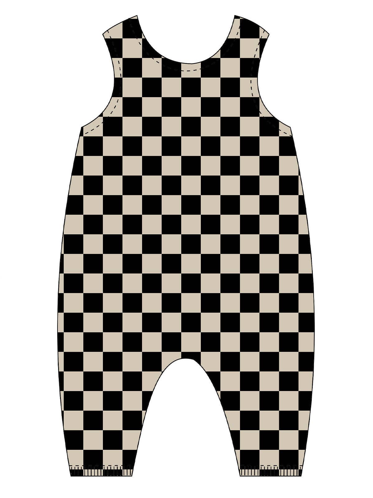 Jumpsuit Romper - Tiramisu/Black Checkerboard