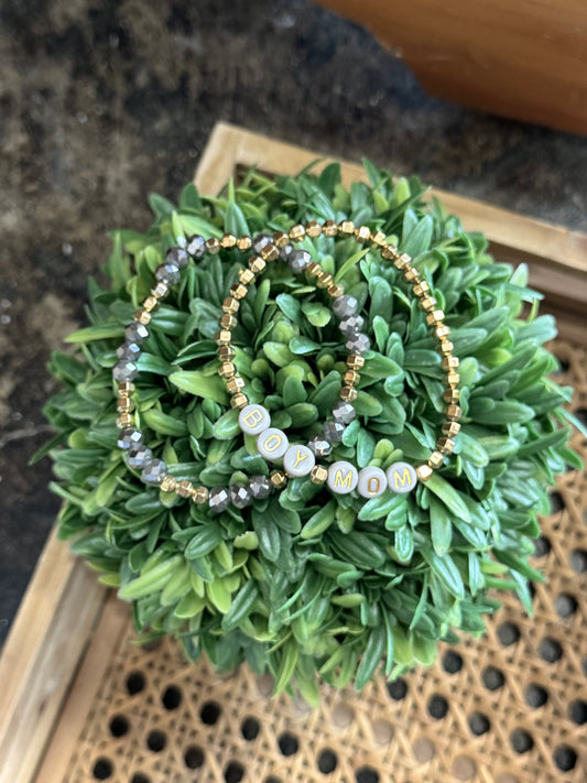 Boy Mom Bracelet Set - Gold & Gray