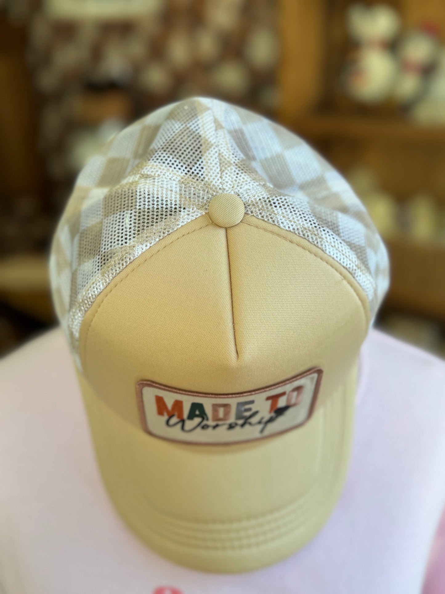 Made to Worship Hat - Checkered Tan