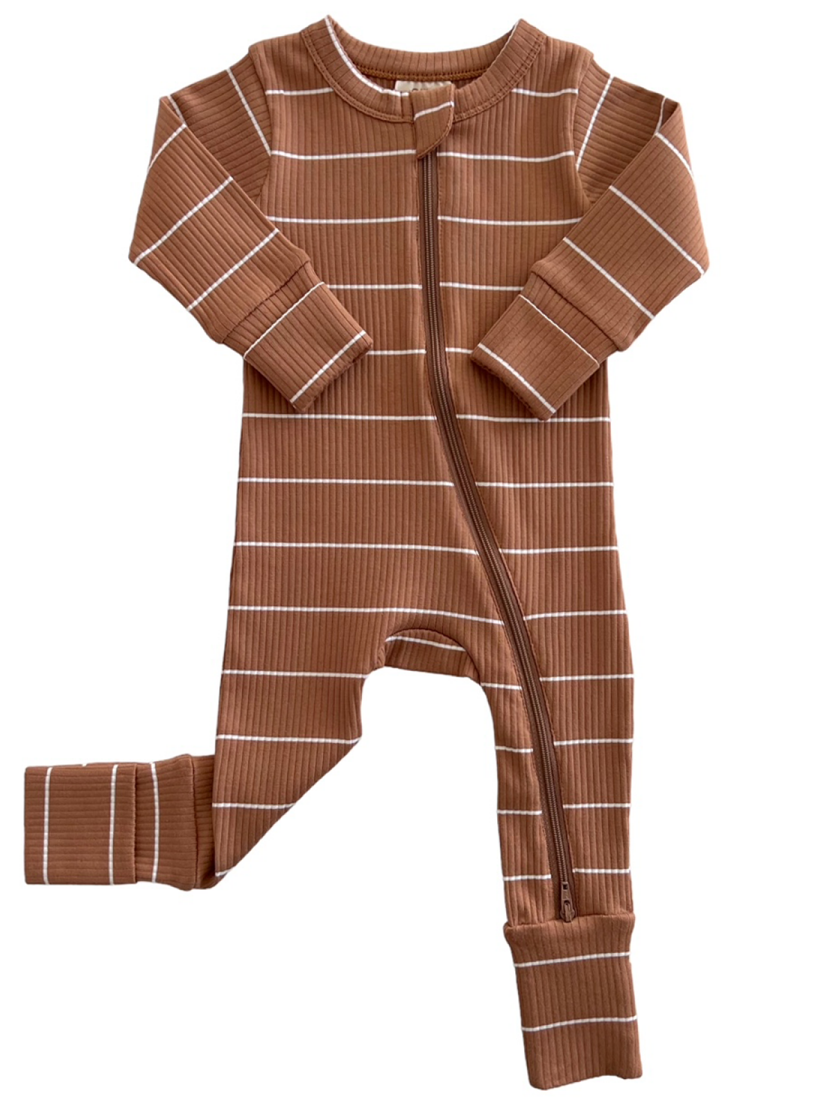 Organic Ribbed 2-Way Zip Romper - Saddle Stripe