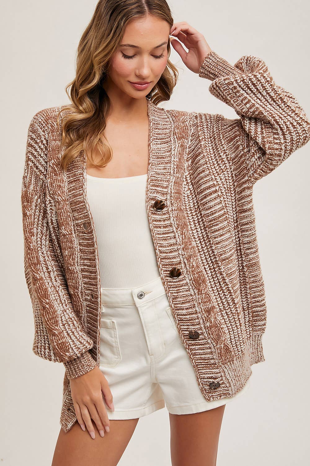 Cable Knit Cardigan - Brown