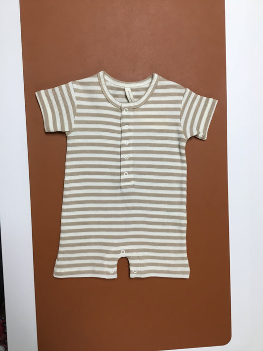 Waffle Snap Romper - Oat Stripe