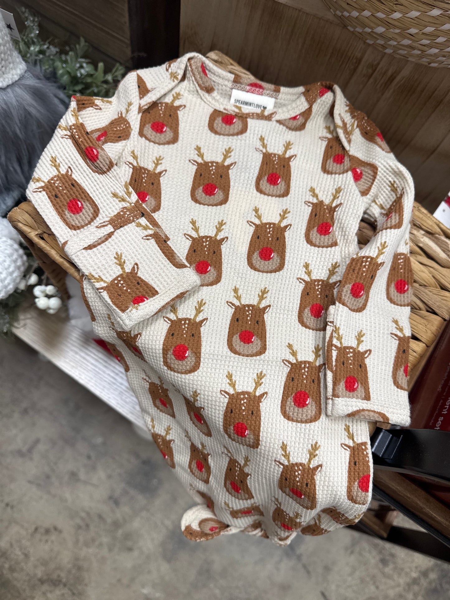 Knotted Organic Waffle Gown - Reindeer