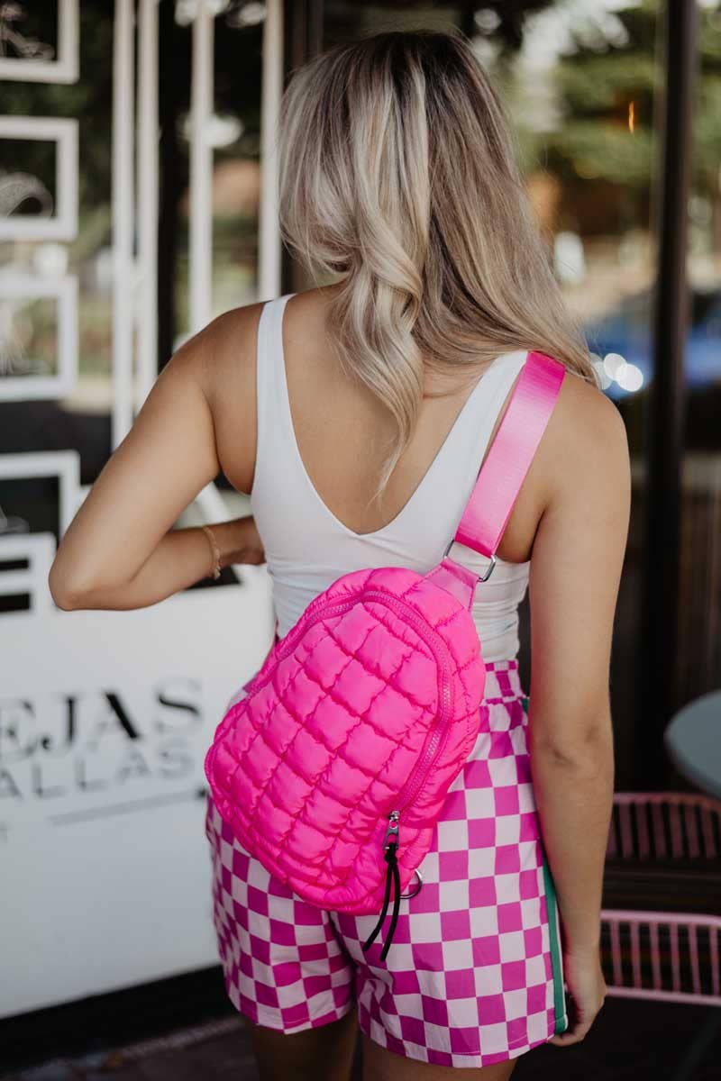 Quilted Sling Crossbody Bag - Hot Pink
