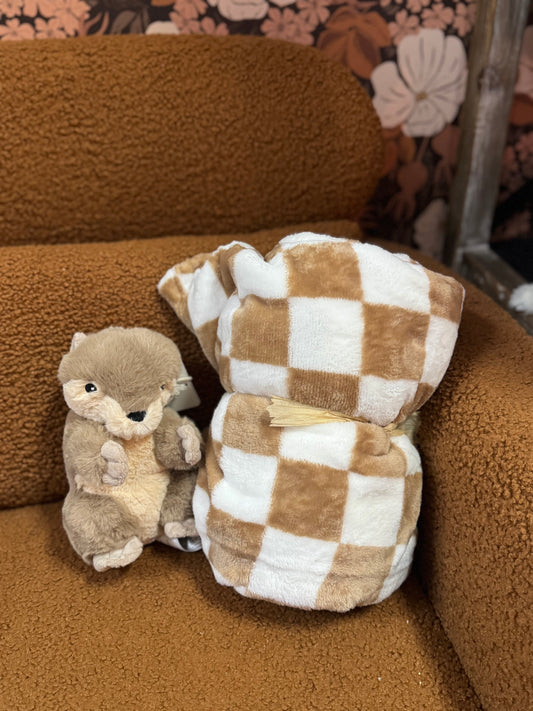 Fleece Throw Blanket - Khaki Checkered