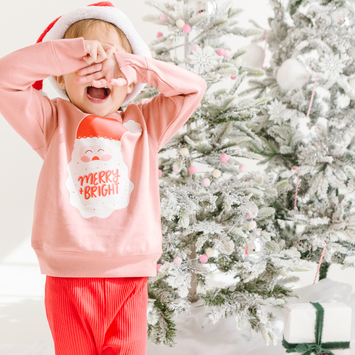 Merry and Bright Santa - Pink Toddler Sweatshirt