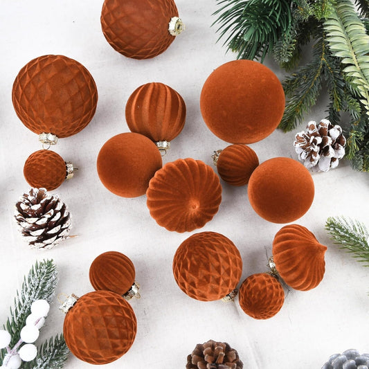 Velvet Ball Ornaments - Rustic Brown