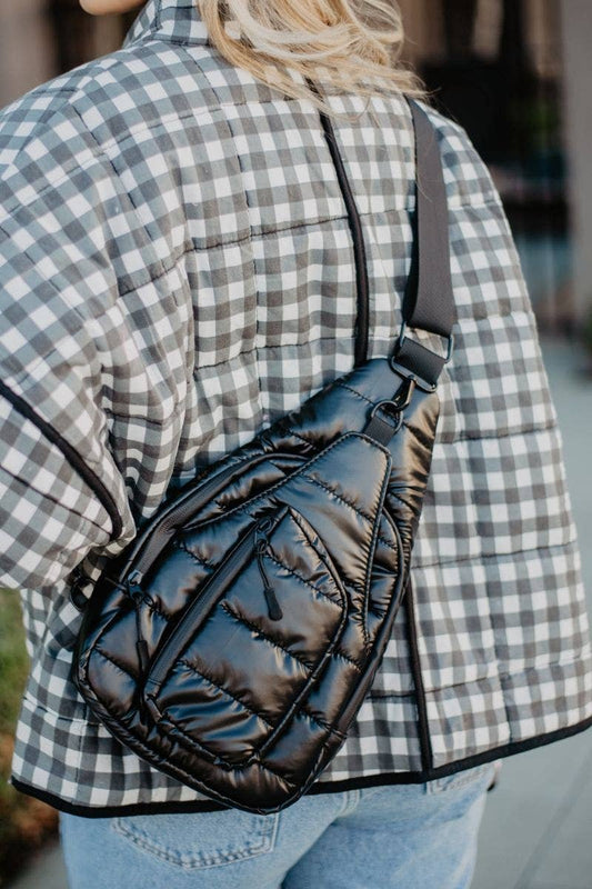 Quilted Sling Bag - Metallic Black