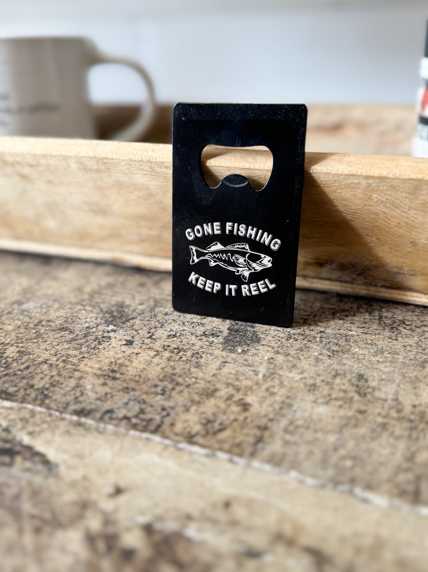 Black Aluminum Bottle Opener - Gone Fishing
