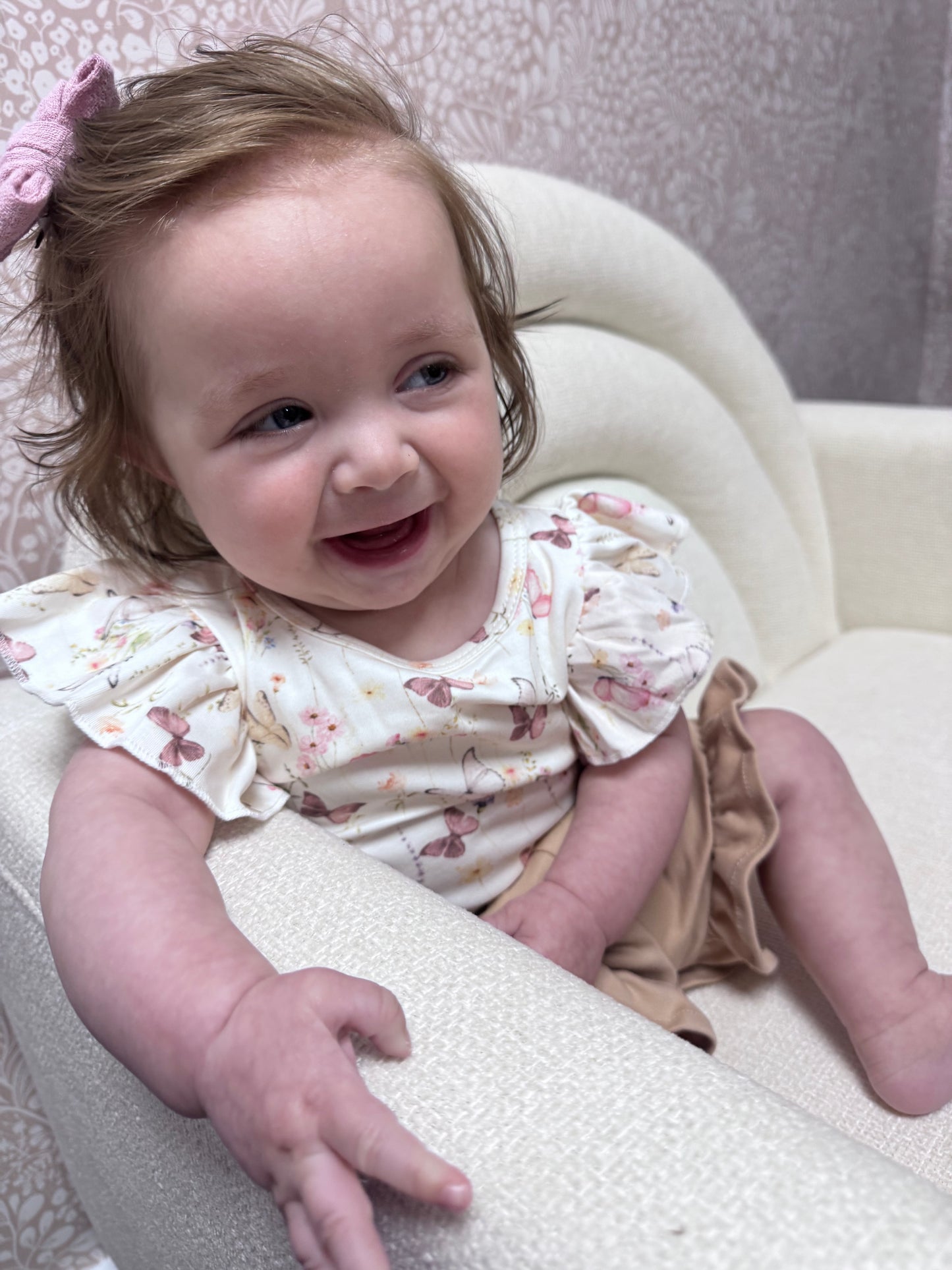 Flutter Butterfly Ruffle Onesie - Cream