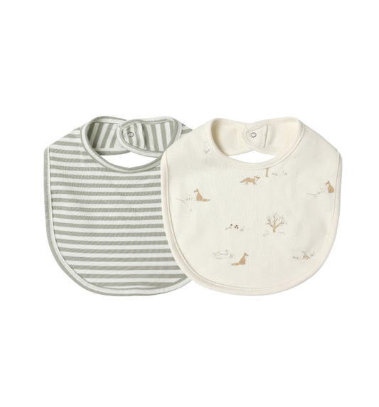 Jersey Snap 2 Pack Bib Set - Fox Land/Fern Stripe