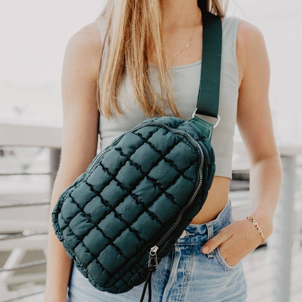 Quilted Sling Bag - Forest Green