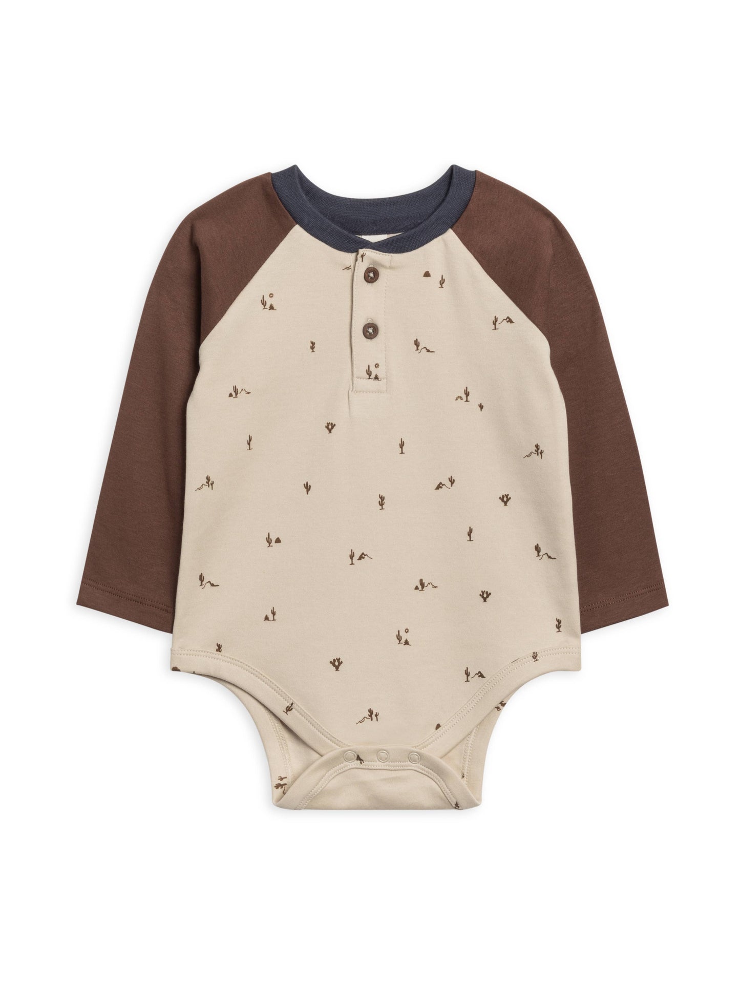 Lucas Raglan Henley Onesie - Cactus Oat / Chestnut