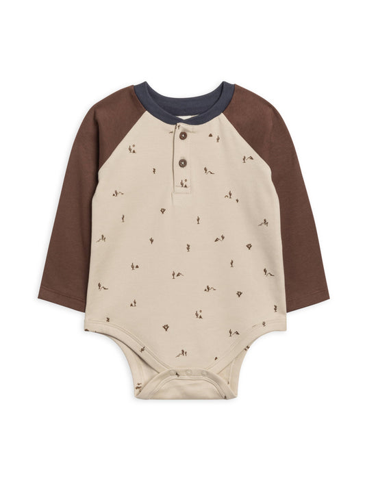 Lucas Raglan Henley Onesie - Cactus Oat / Chestnut