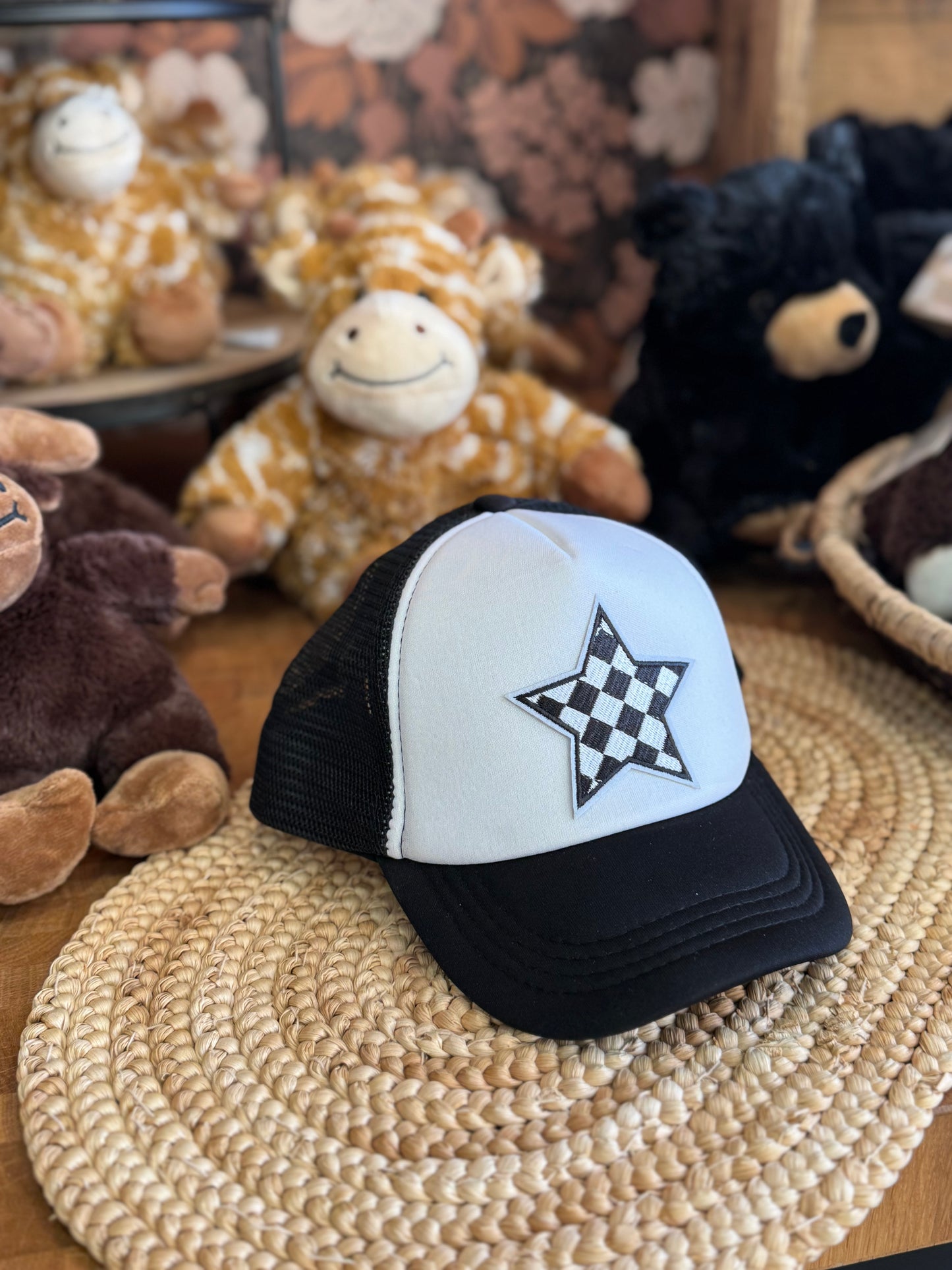 Checkered Star Hat - Black (youth)