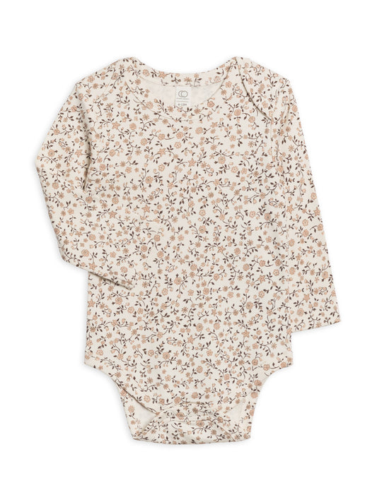 Organic Baby River Onesie - Primrose Floral/Chestnut+Taupe