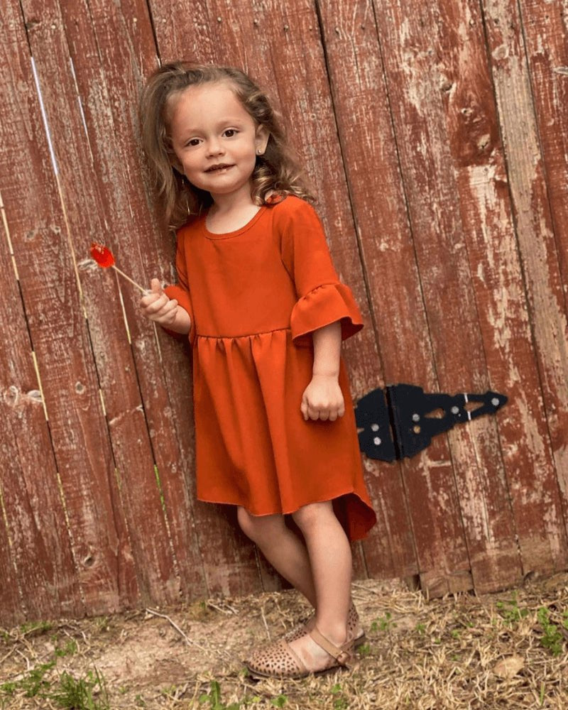 Ruffle Sleeve High/Low Dress - Cornucopia Orange