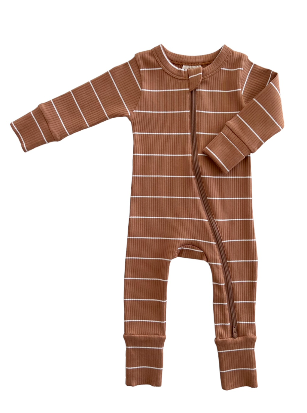 Organic Ribbed 2-Way Zip Romper - Saddle Stripe