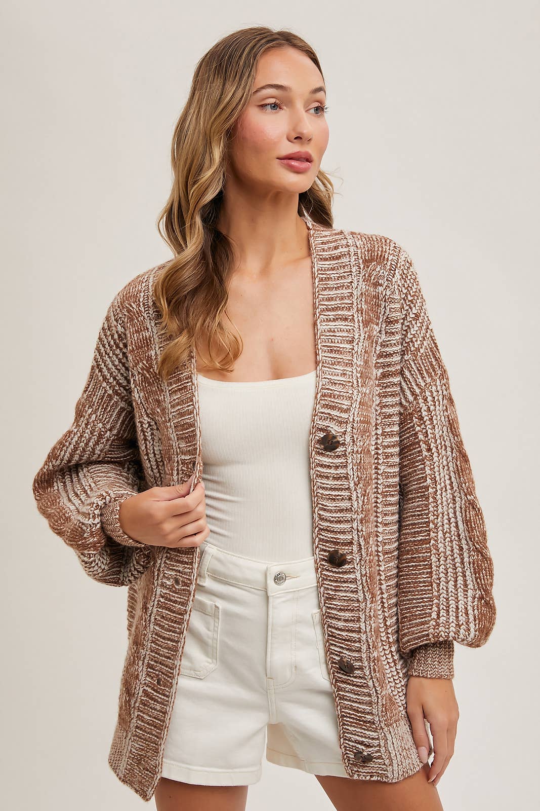 Cable Knit Cardigan - Brown