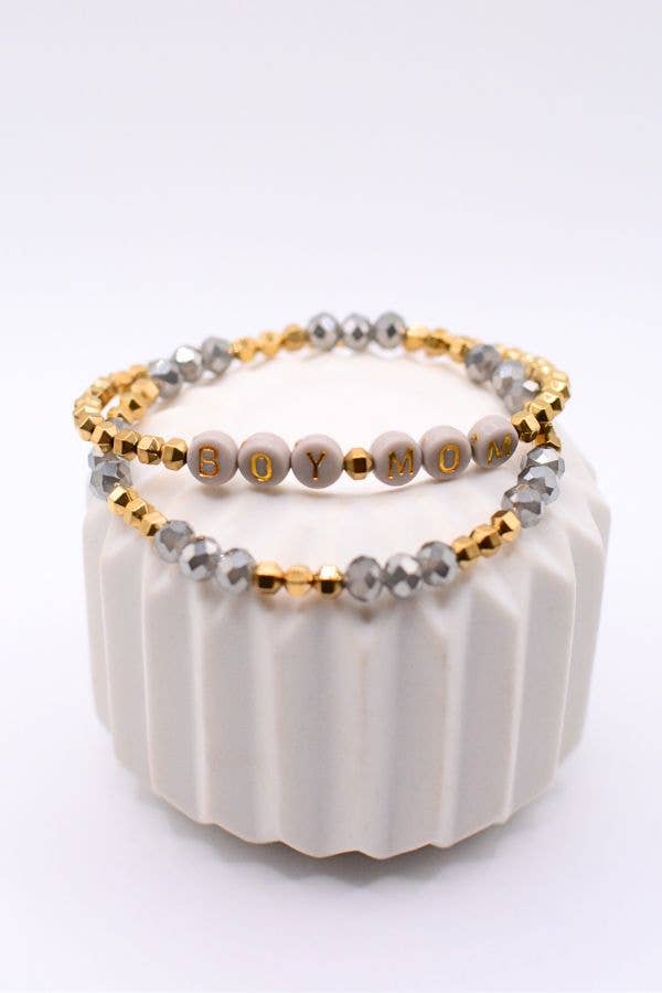 Boy Mom Bracelet Set - Gold & Gray