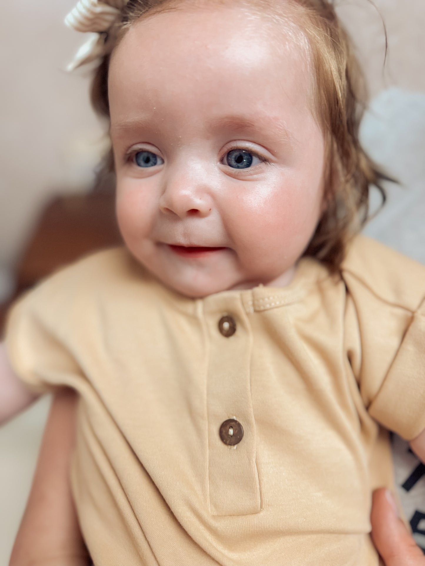 Solid Button Romper - Sand