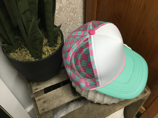 Trucker Hat - Checkered Mint/Pink