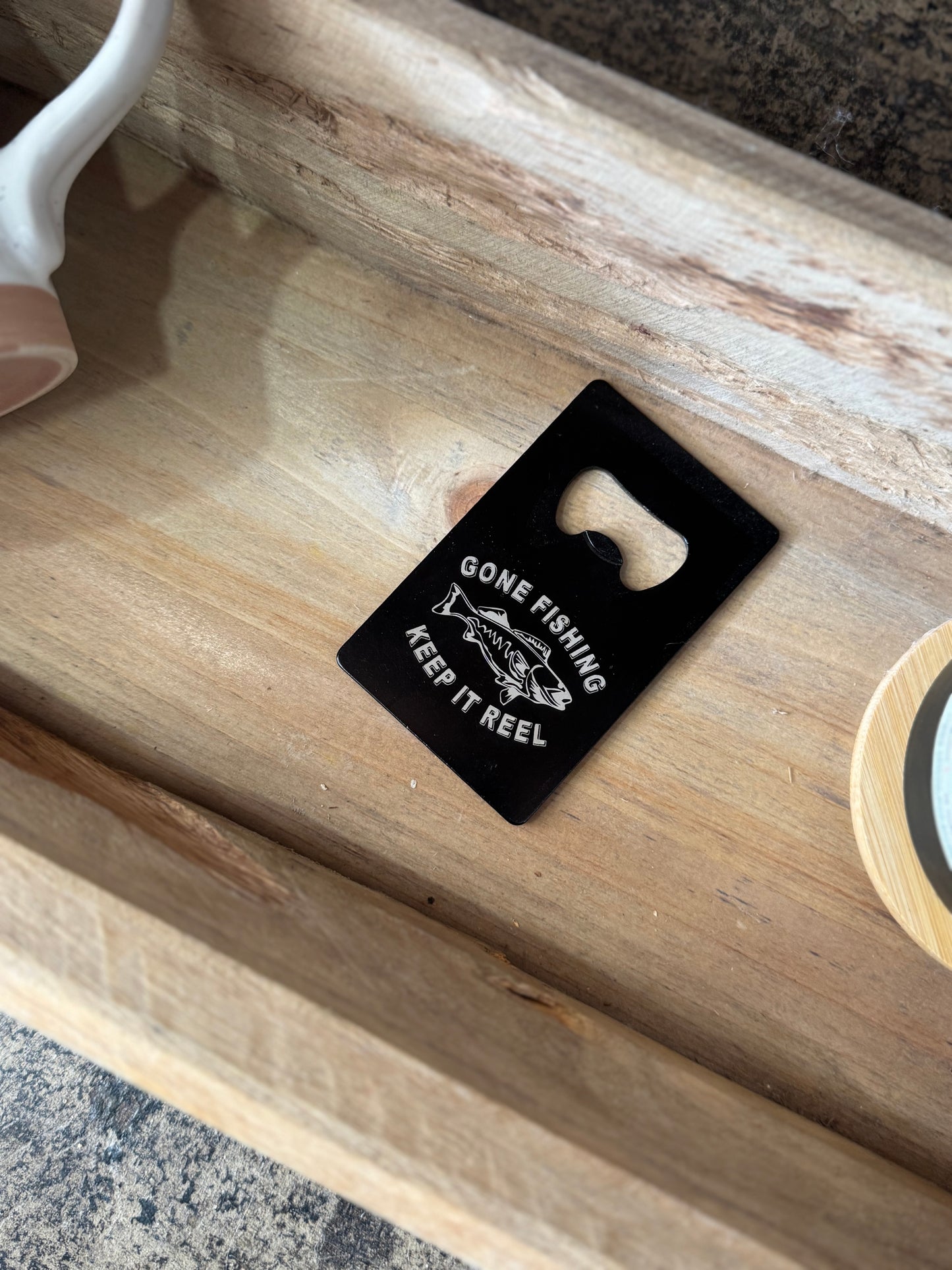 Black Aluminum Bottle Opener - Gone Fishing