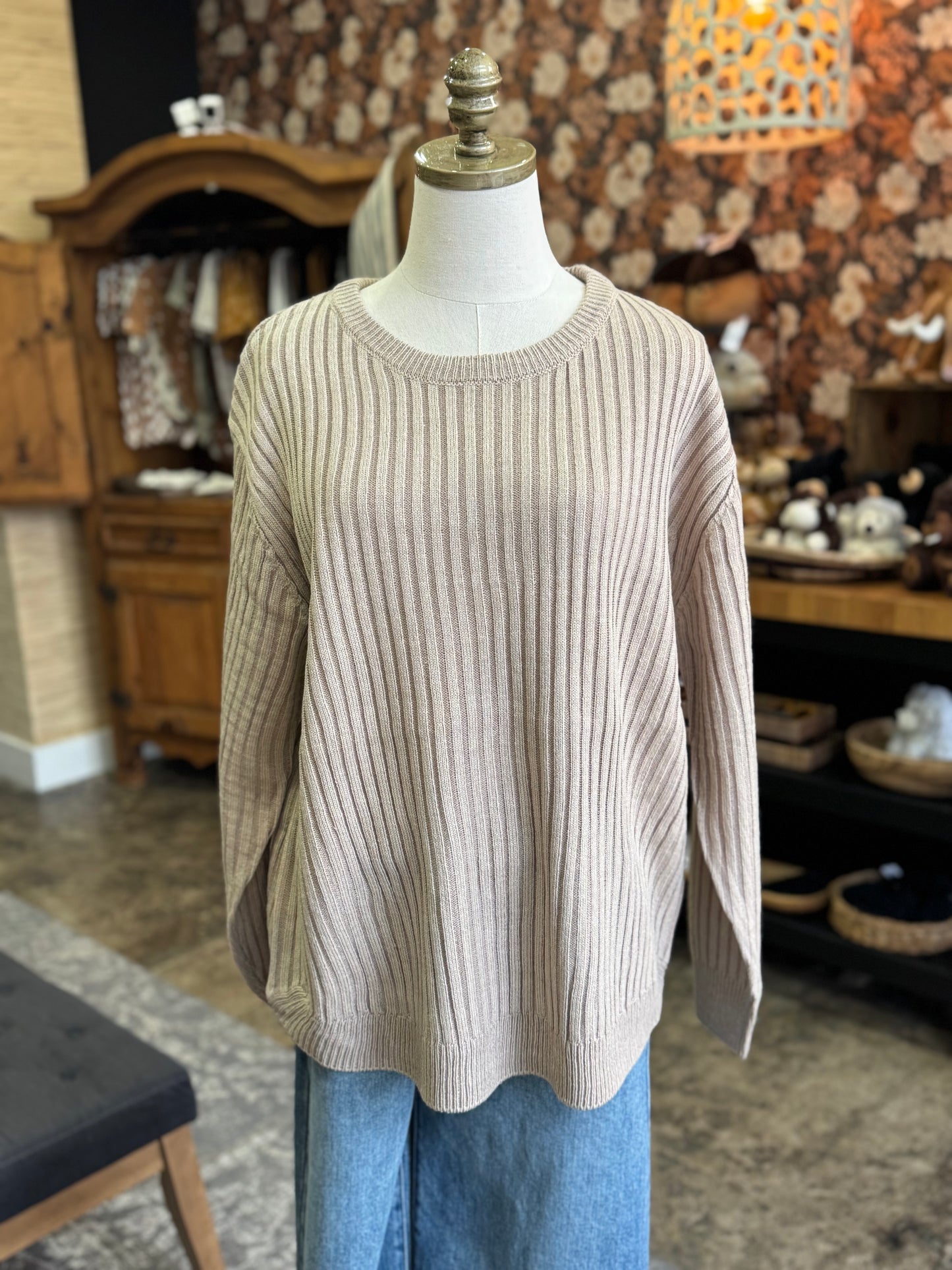 Curved Hem Sweater - Light Mocha