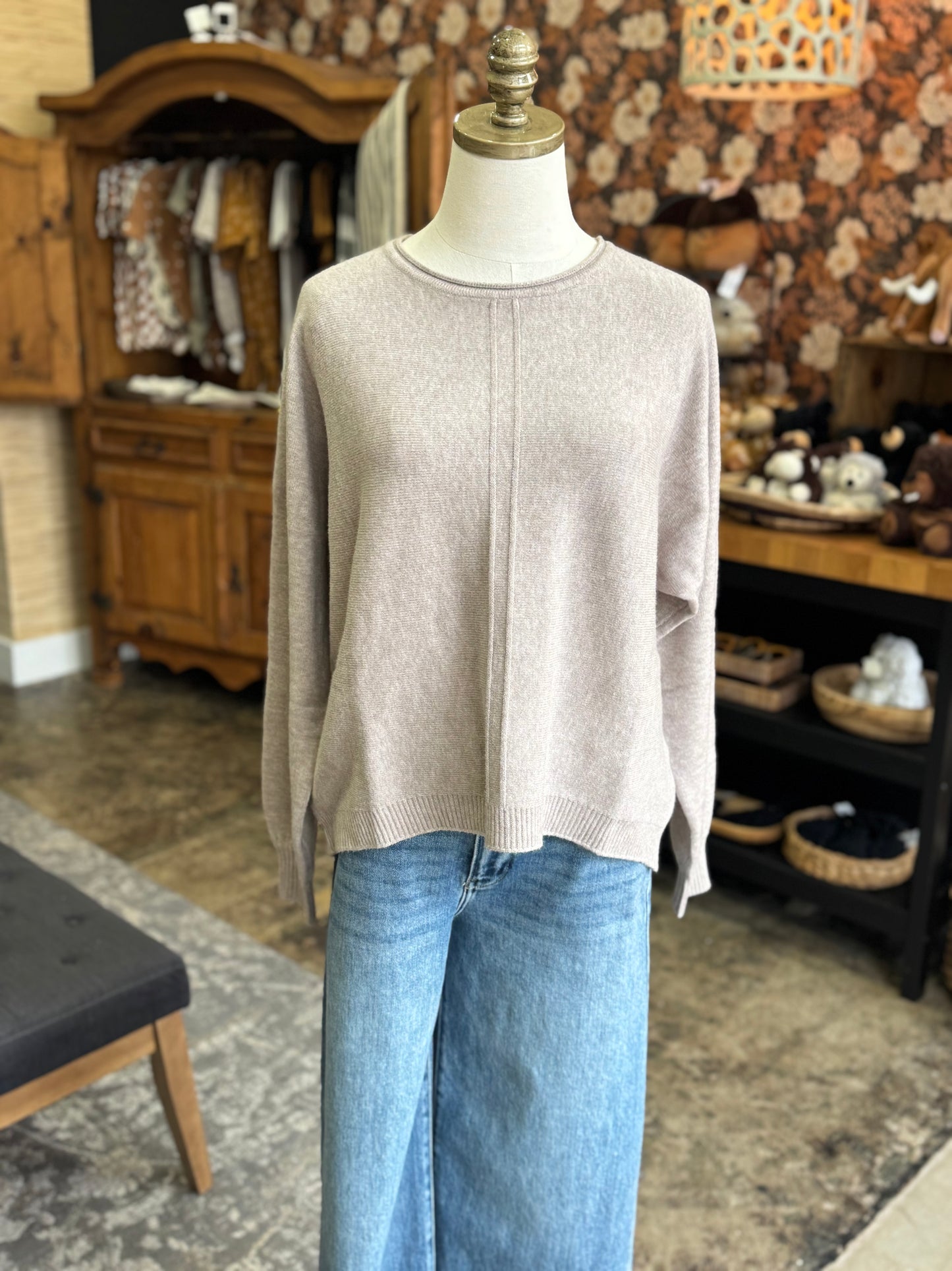 Front Seam Sweater - Heather Mocha