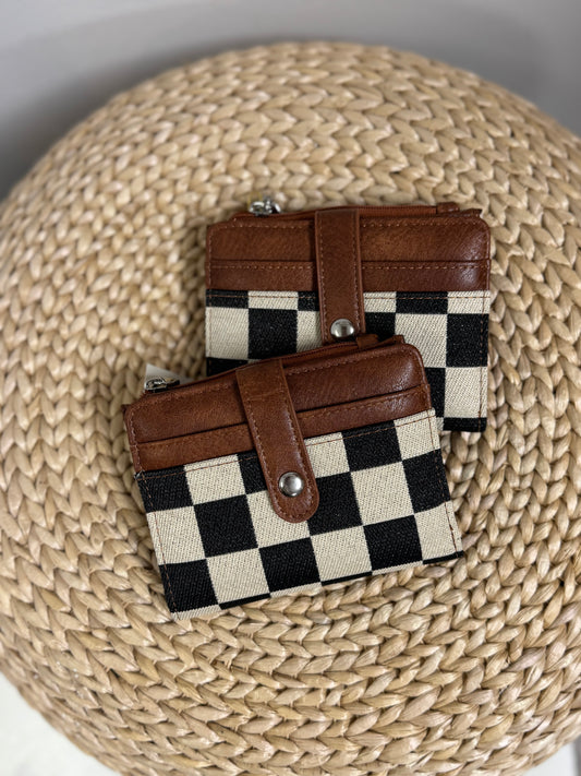 Checkered Wallet - Cognac