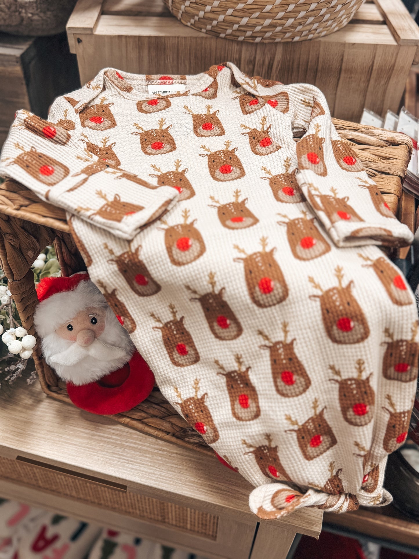 Knotted Organic Waffle Gown - Reindeer