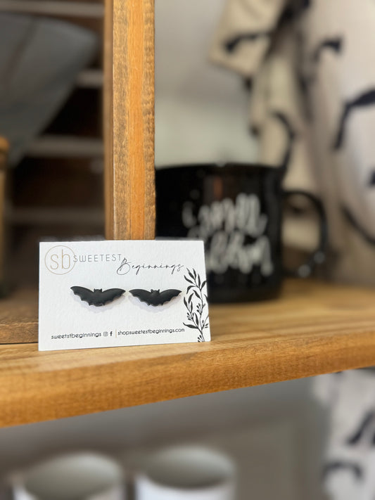 Clay Bat Earrings - Black