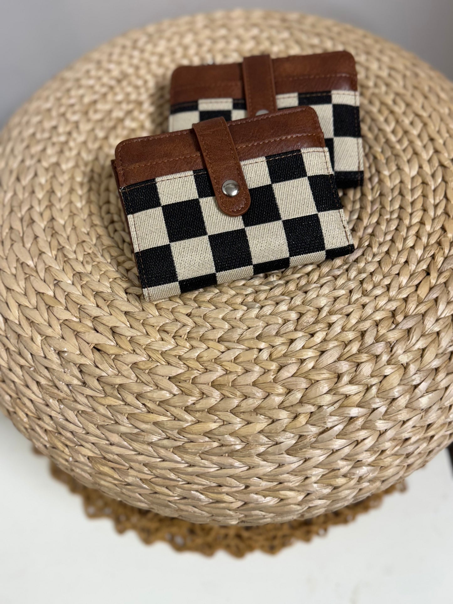 Checkered Wallet - Cognac