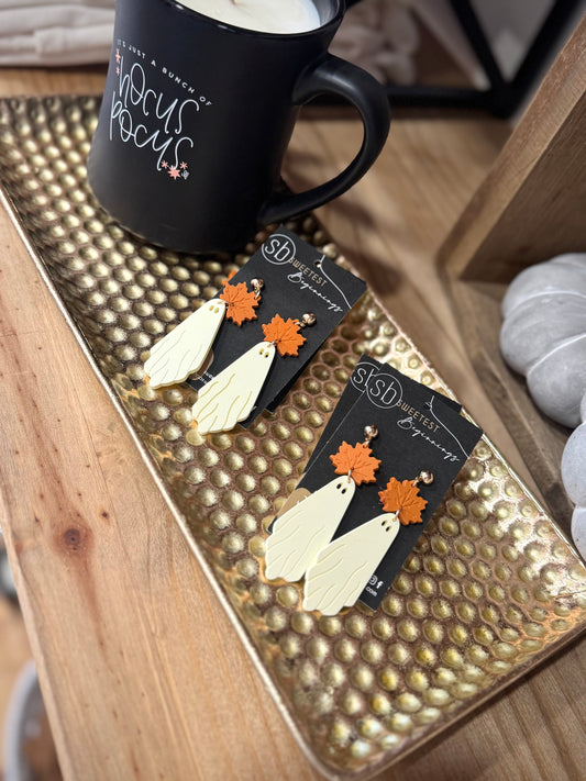 Clay Earrings - Ghost Leaf