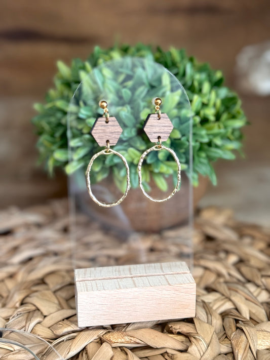 Geometric Wooden Earrings - Oval