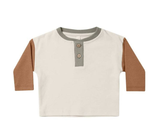 Long Sleeve Henley Tee - Color Block