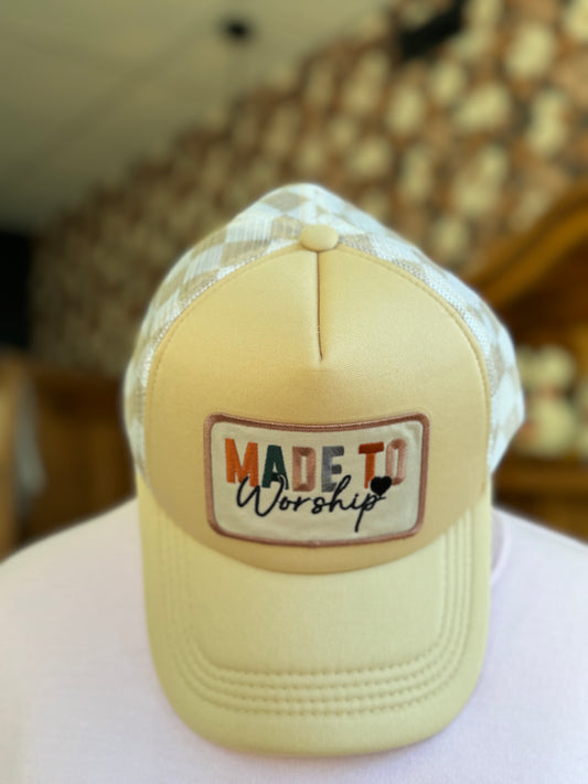 Made to Worship Hat - Checkered Tan