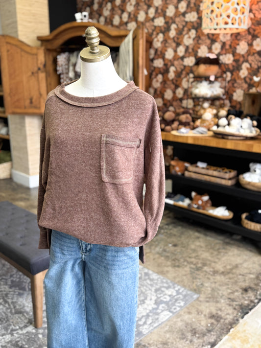 Brushed Pocket Sweater - Brown