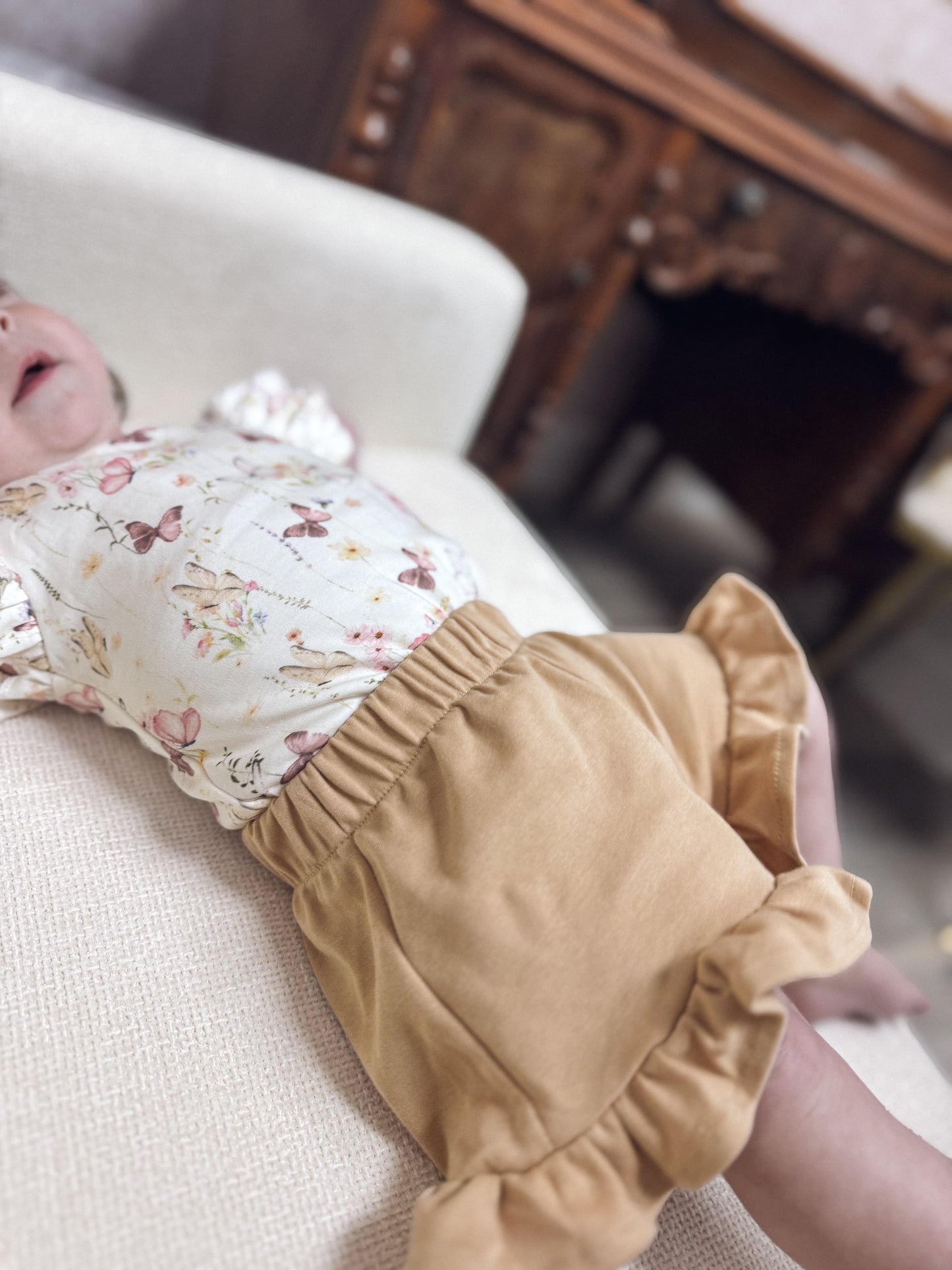 Flutter Butterfly Ruffle Onesie - Cream