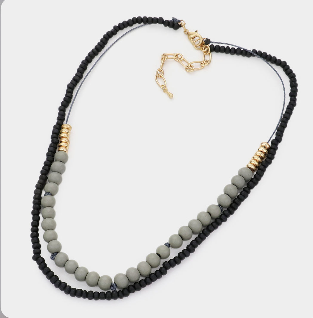Wood Tiered Necklace - Black/Gray
