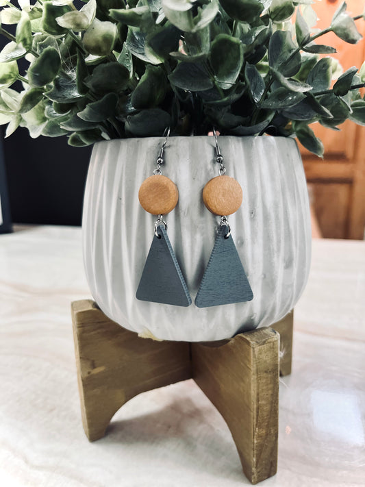 Triangle Round Drop Earrings - Gray/Wood