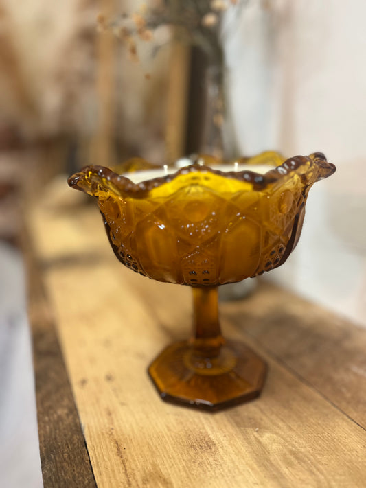 Vintage Amber Moon Pedestal Candle