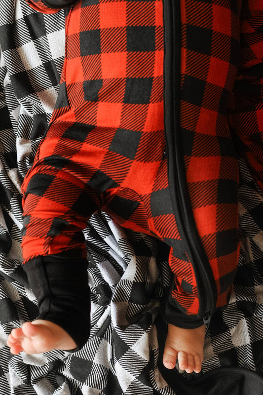 Bamboo Zipper Romper - Red Buffalo