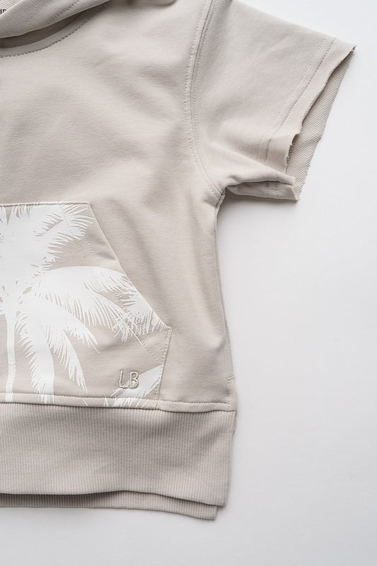 Short Sleeve Raw Edge Hoodie - Frost