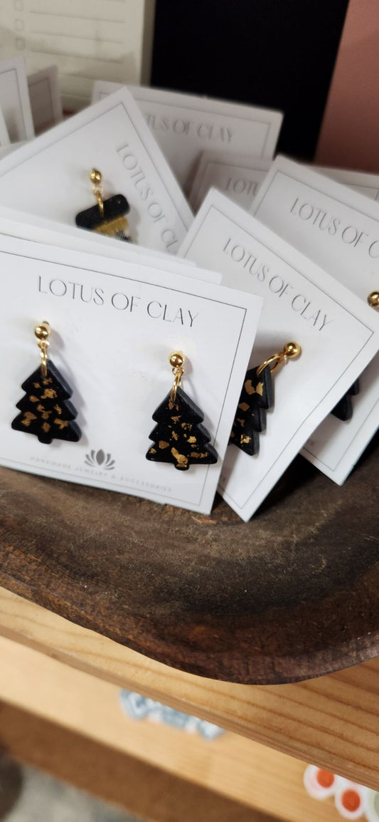 Christmas Clay Earrings - Black Tree