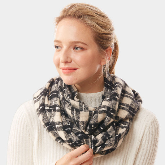 Plaid Check Infinity Scarf - Black